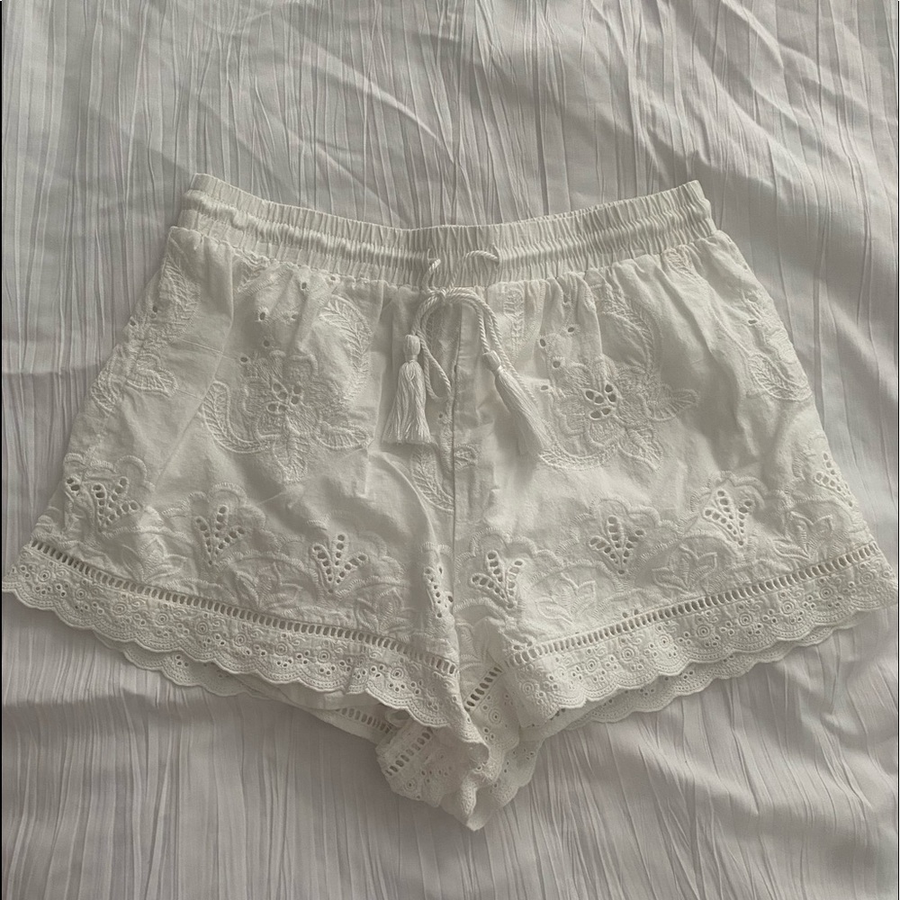 White Floral Embroidered Shorts